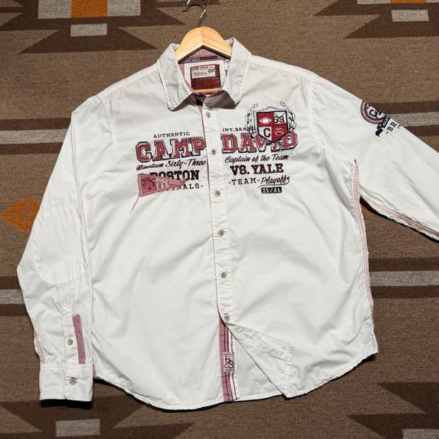 독일 캠프데이비드 화이트 스포츠 셔츠 XL y2k