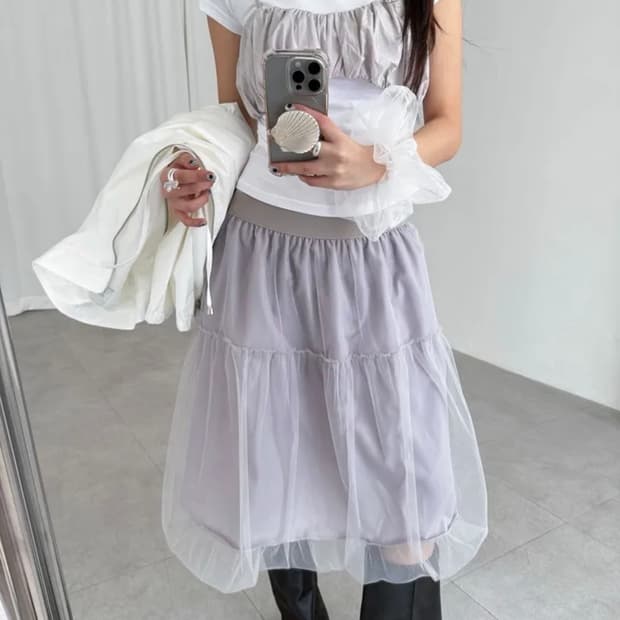 샤 벌룬 미디 스커트