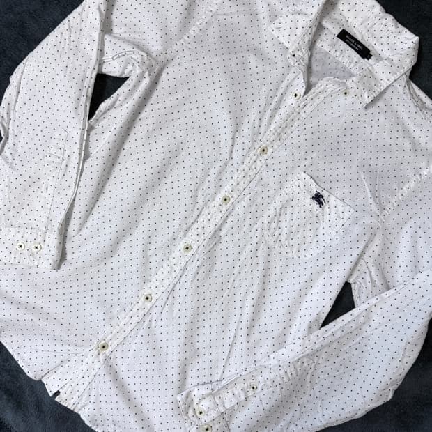 버버리 블랙라벨 도트 화이트 셔츠