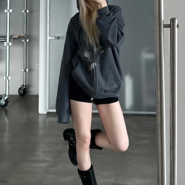 (유튜버 니들 픽) 스웨이드 suade 버드 후드집업 (차콜 그레이)