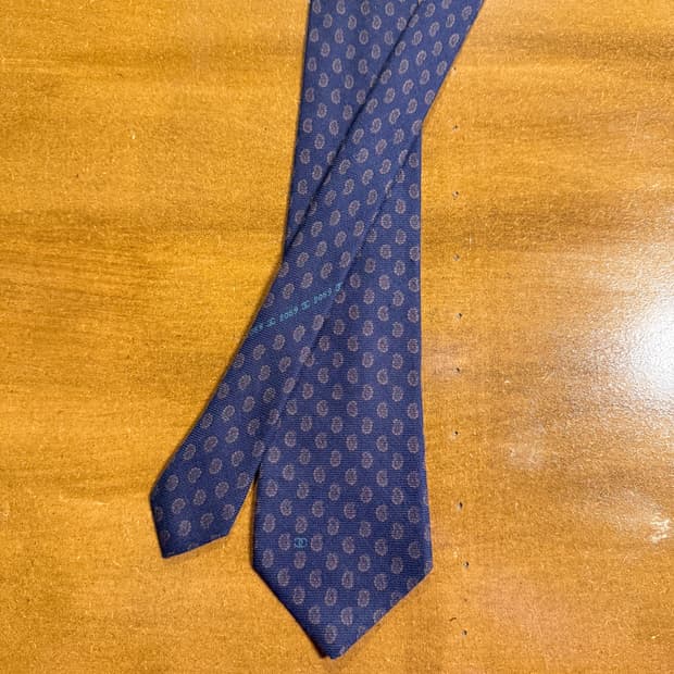 샤넬 CHANEL 네이비 페이즐리 실크, 울 넥타이