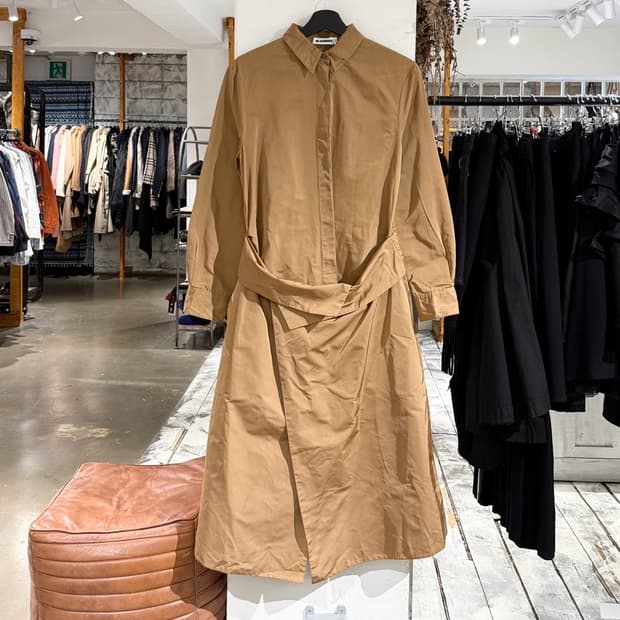 질샌더 카멜 레이어드 셔츠 원피스