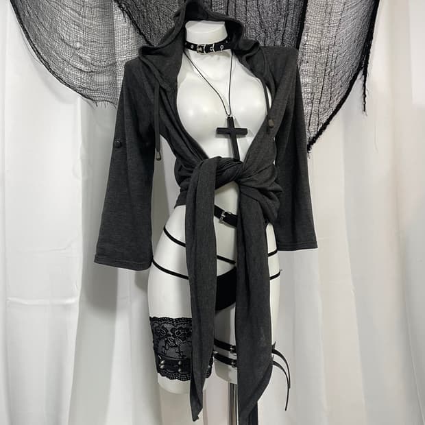 charcoal hood cardigan