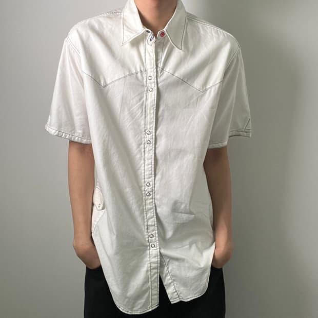 vtg 빈티지 화이트 웨스턴 반팔 셔츠