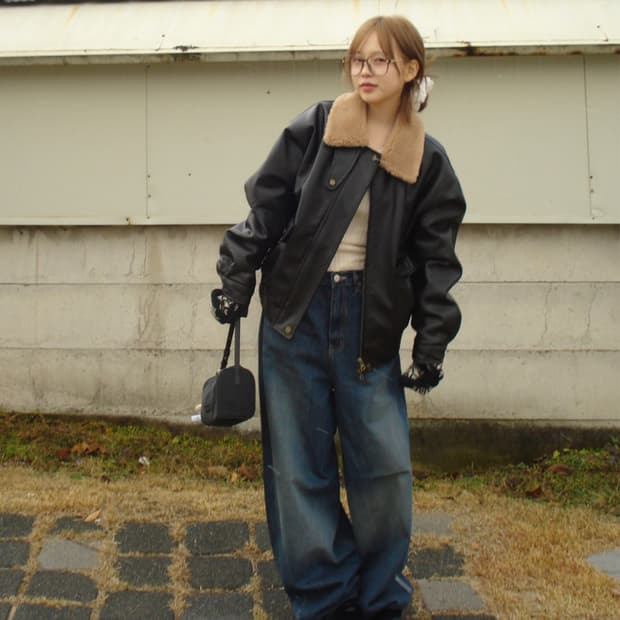 아워캐비넷 무스탕 pebble leather jacket