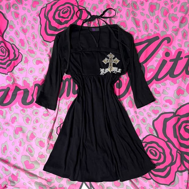 MA*RS마즈 큐빅스톤 십자가 홀터 원피스 오네갸루 펑크y2k핀터 109