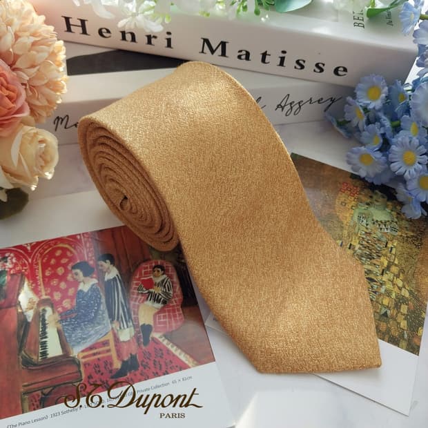 에스 티 듀퐁 실크 골드 텍스처 넥타이 8cm A+등급 K1426
