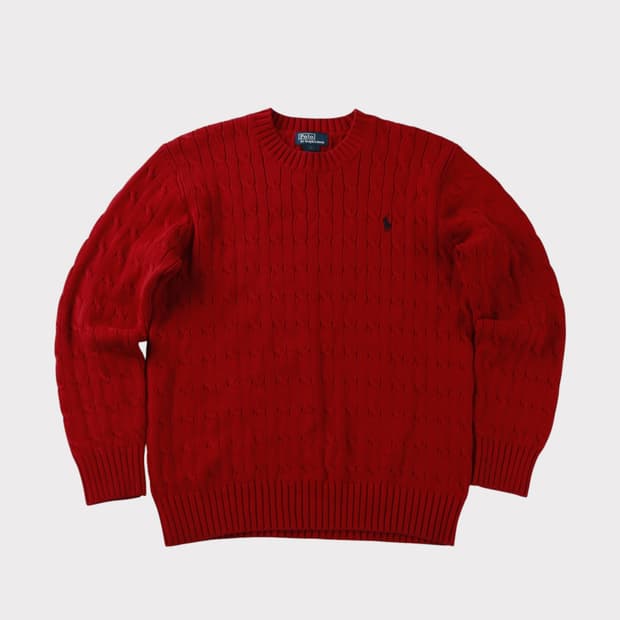[여성 L] 폴로 랄프로렌 버건디 꽈배기 니트