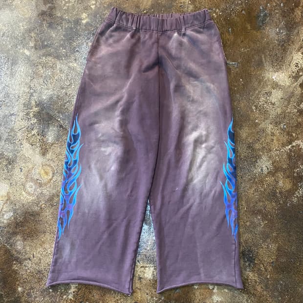 (M) 카미야 불꽃 프린팅 와이드 스웻팬츠