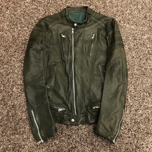 빈티지 양가죽 바이커 레더 가죽 자켓