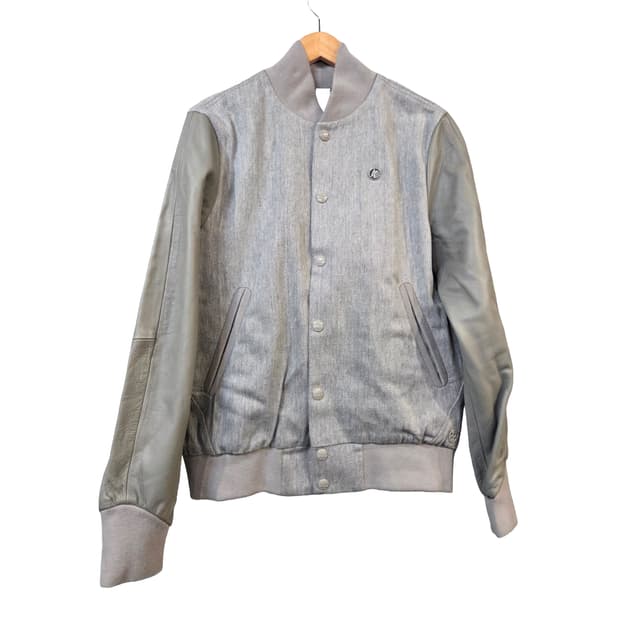 G-STAR 회색 레더 소매 스타디움 자켓(M)