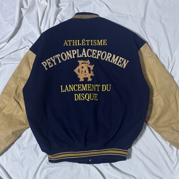 PPFM 소가죽 와펜 자수 바시티 자켓