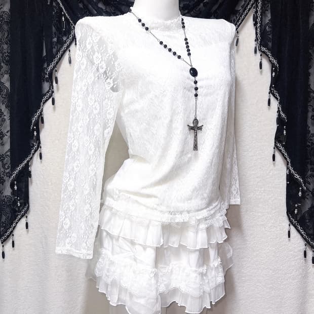 로맨틱고딕 엔젤릭 프릴넥 레이스시스루 블라우스 로걀탑 고스로리타 페어리