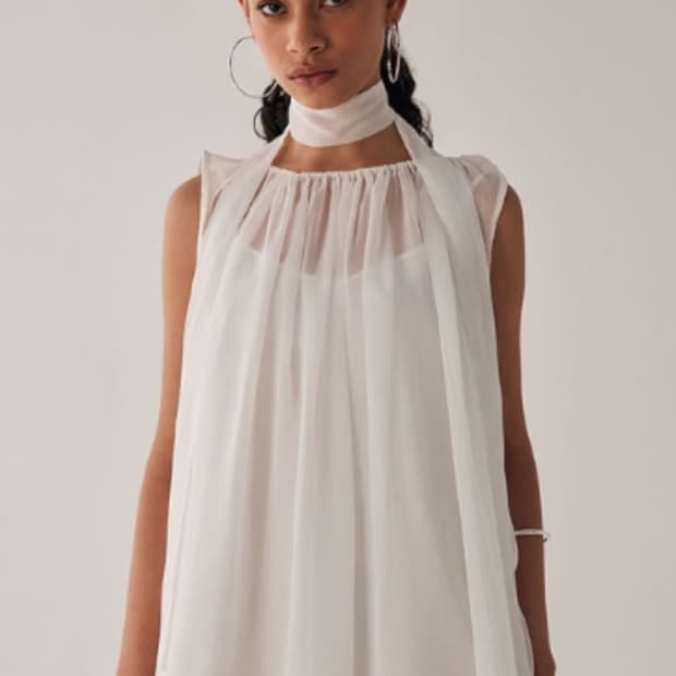 트리밍버드 타이 미니 원피스 화이트