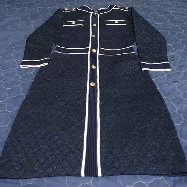 럭셔리 퀄팅 금장버튼 원피스 네이비 (F)