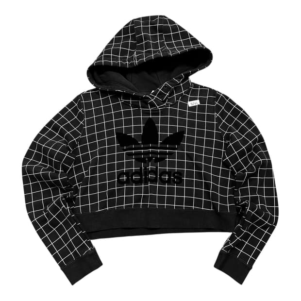 ✨ (바배) 아디다스 빅로고 체크 블랙 크롭 후드티
