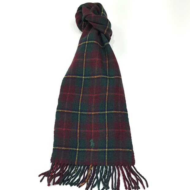 MX507 폴로 90s 이태리판 램스울 타탄체크 버건디 머플러목도리