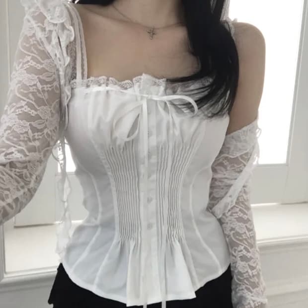 리본 프릴 새틴 나시