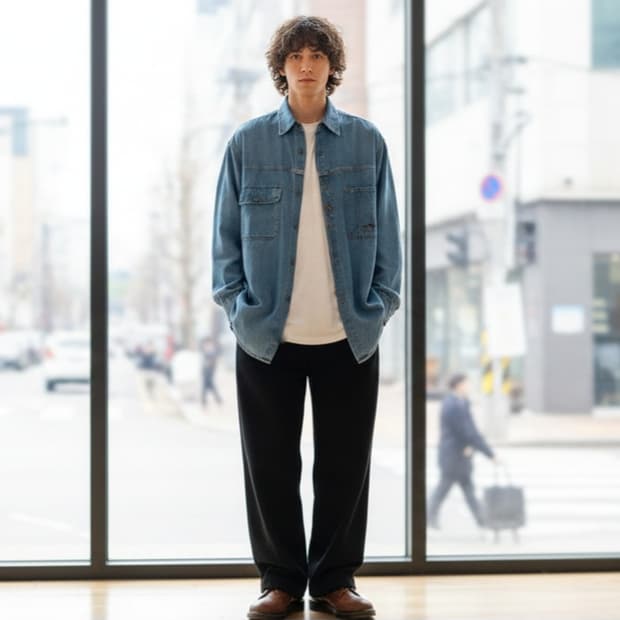 Calvin Klein 90s 박시 자수 데님 셔츠