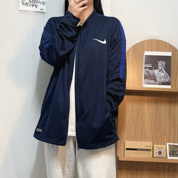 [정품] 나이키 네이비 화이트스우시 져지 집업 [ XL ]