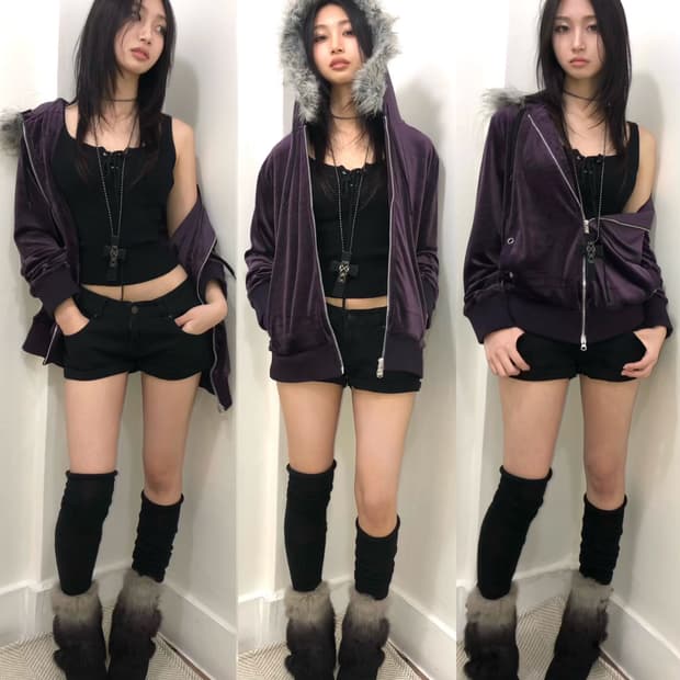 purple velvet two-way hood jacket