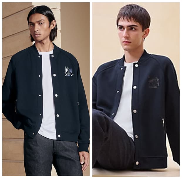 HERMES 에르메스  가죽 장식 바시티 인디고 블루 스타디움 자켓 블루