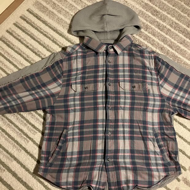 디스이즈네버댓 플레이드 체크후드 셔츠 그레이 S