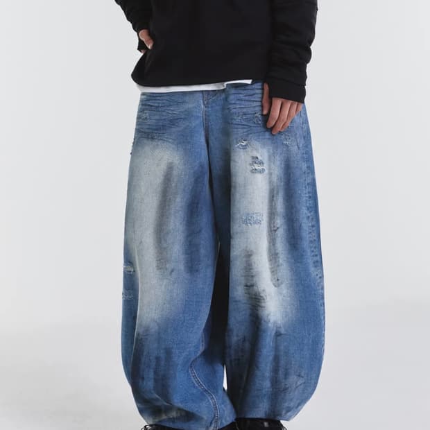 기철 DEEP OIL WASHED BALLOON DENIM PANTS (