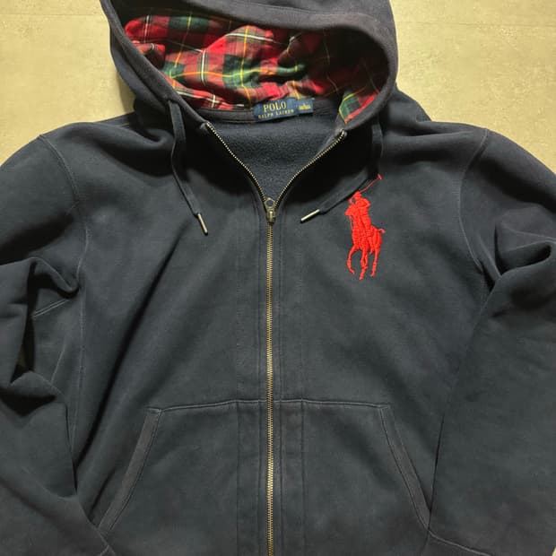 폴로 랄프로렌 체크 빅포니 후드집업