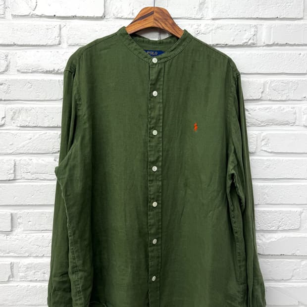 폴로 카키 린넨 클래식핏 셔츠