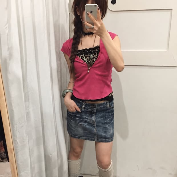 Jessy Logan 오네갸루 펑크 레오파드 레이스 슬리브리스