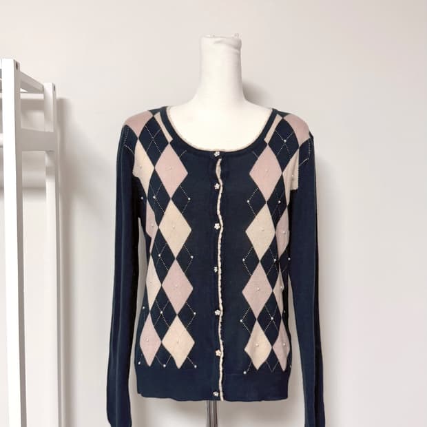 일본빈티지 대장 모리걸 갸루 아가일 가디건