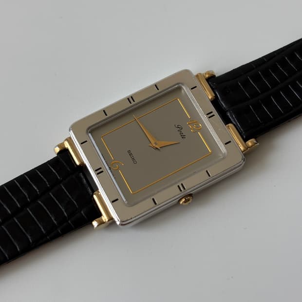 1980년대 Porte 실버 스퀘어 쿼츠 남성