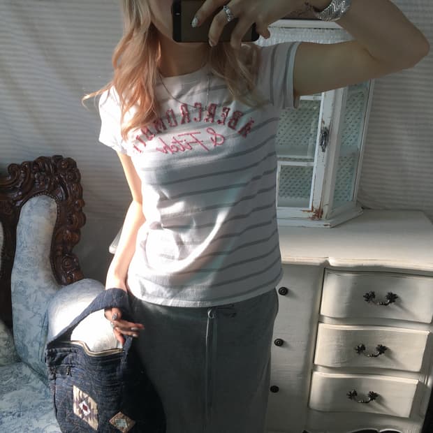 Abercrombie stripe pink bead t-shirt