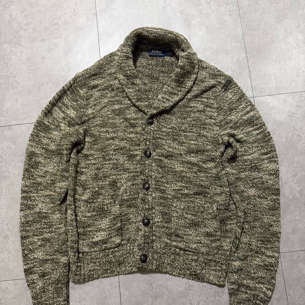랄프로렌폴로  카키컬러 도톰 코튼 케이블 숄카라 니트가디건 95size 