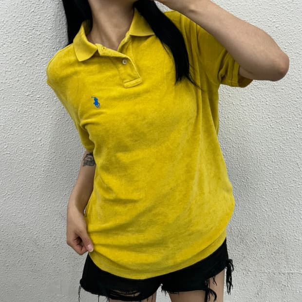 폴로 랄프로렌 블루포니 옐로우 벨벳 반팔 S