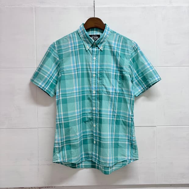BEAMS 빔즈 민트 체크 남방 셔츠 S