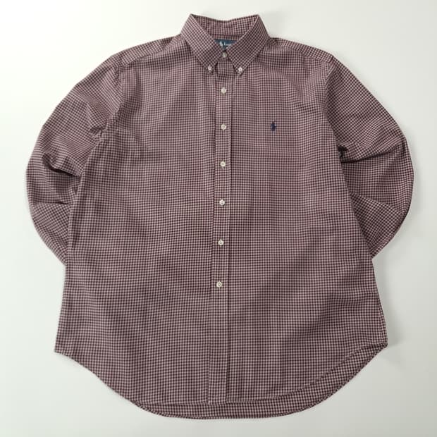 CK287 XL 폴로 90s 버건디 마이크로 타탄 체크 셔츠 남방