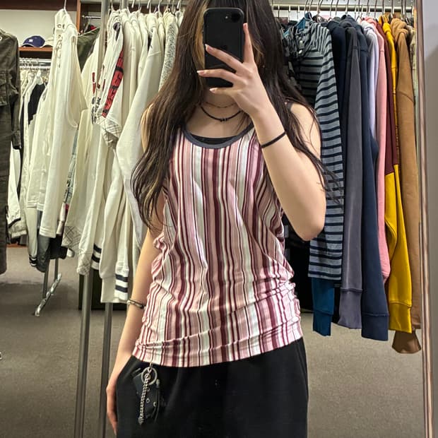 2)Japanese vintage 여성 줄무늬 나시