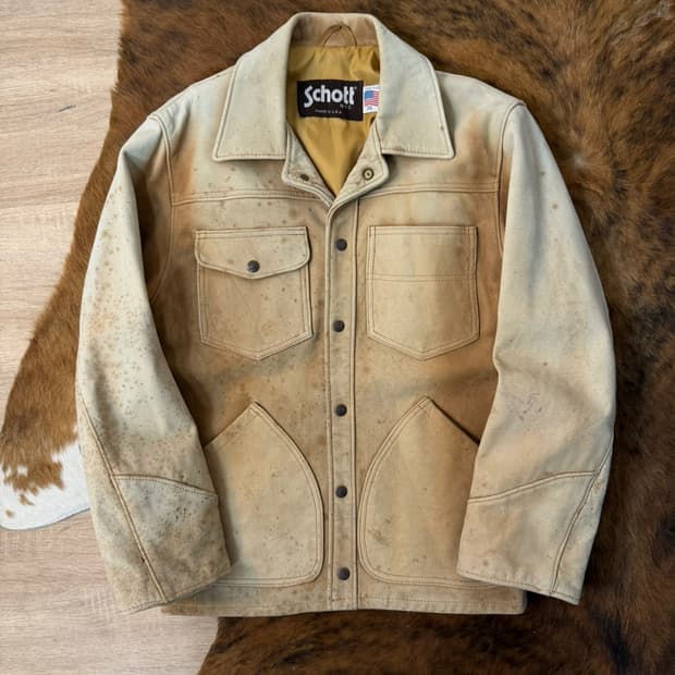 빈티지 쇼트 핸드 페인드 레더 자켓 