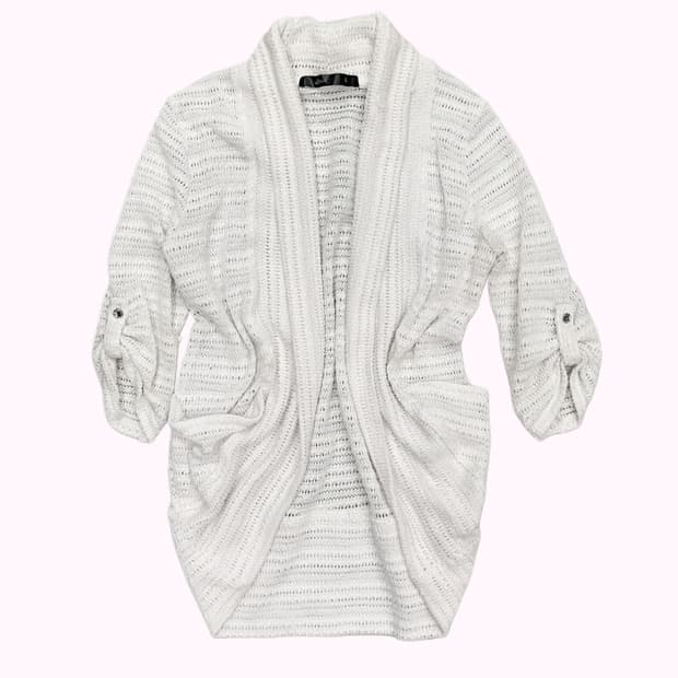 glitter white showl cardigan