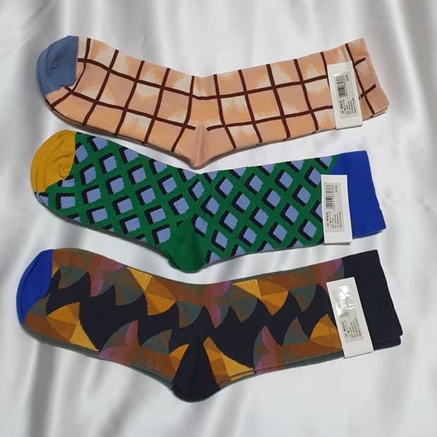 누드베이지 그린 블루  체크 추상파 Bonne Maison 본메종 양말