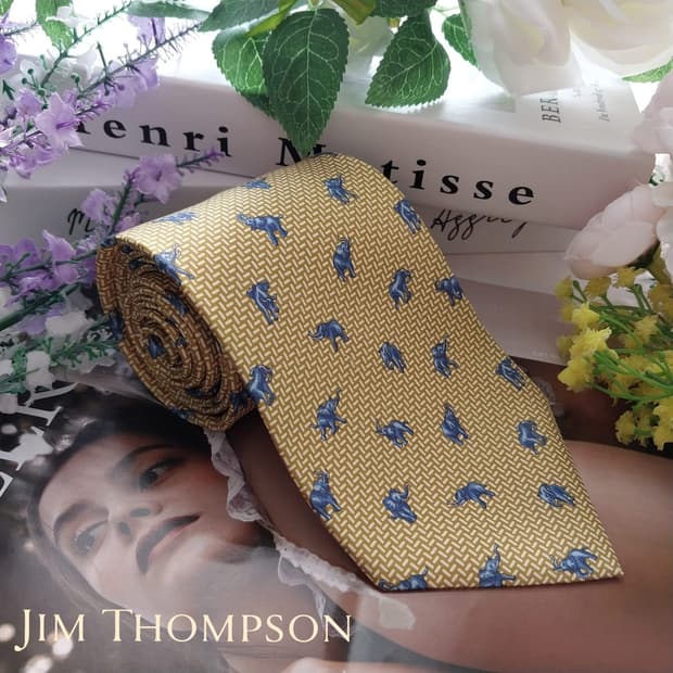 짐톰슨 실크 옐로우 코끼리 패턴 넥타이 9.5cm A+등급 K1307
