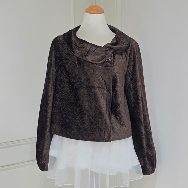 일본빈티지)초코라떼히메갸루st 브라운 벨벳 하프 숏코트자켓 엑팜깔