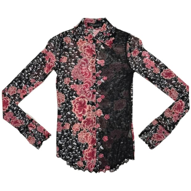 히스테릭 글래머 아카이브 무수한 해골과 피어난 작약 셔츠