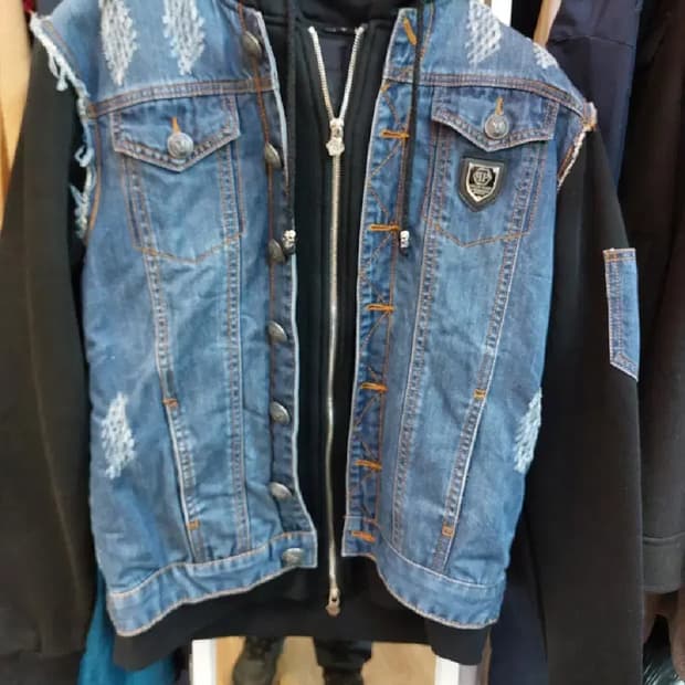 95 필립플레인 데님 집업 후드티  