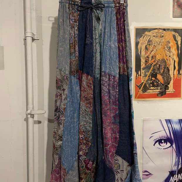 히피 에스닉 패턴 워싱 패치워크 스커트