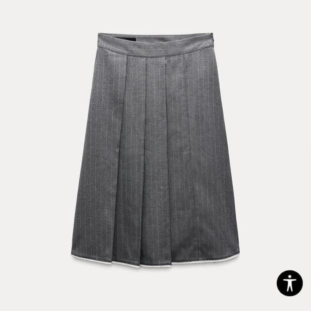 레이스 트리밍 콤비 미디 스커트