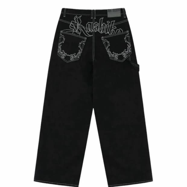 급처)카시코 자수 논페이드 데님 팬츠 블랙S 아캄 미스치프 보헤미안서울