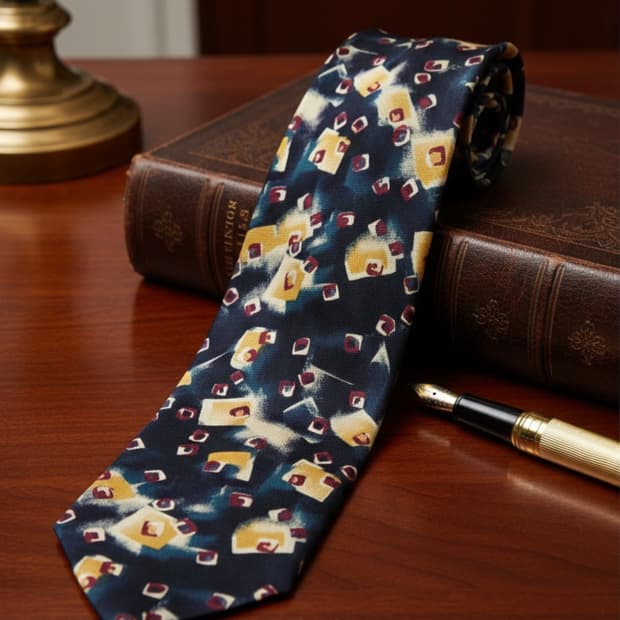 발렌시아가 빈티지 실크 넥타이 클래식 플라워 기하학 패턴